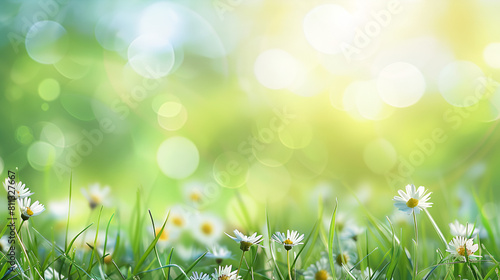 fondo representando alegría tranquilidad y felicidad paisaje iluminado con destellos de luz del sol abajo plantas y flores selectas  © Erika