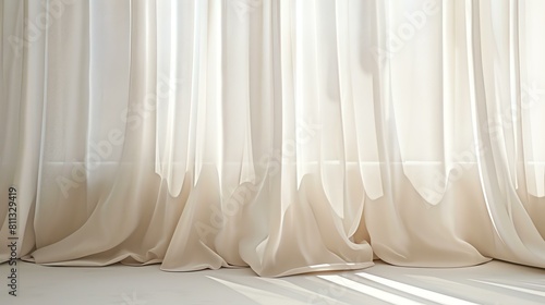 Elegant beige curtains with a beautiful drape. The fabric is soft and luxurious, and the color is warm and inviting. photo