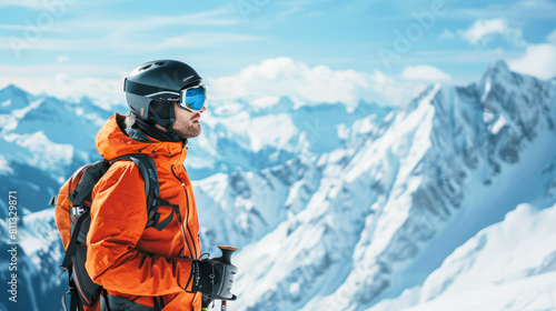 Wallpaper Mural Skier in Orange Jacket on Snowy Peak Torontodigital.ca