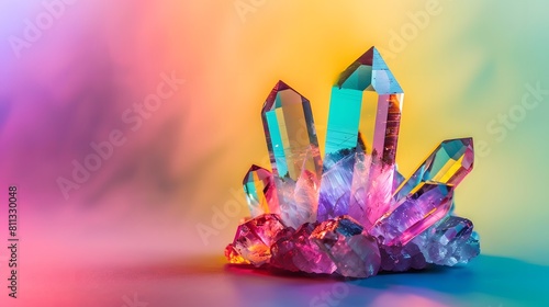 Colorful sharp crystal, gemstone or minerals isolated on background, Quartz stone from raw natural, pure shiny crystal, Essential jewelry.