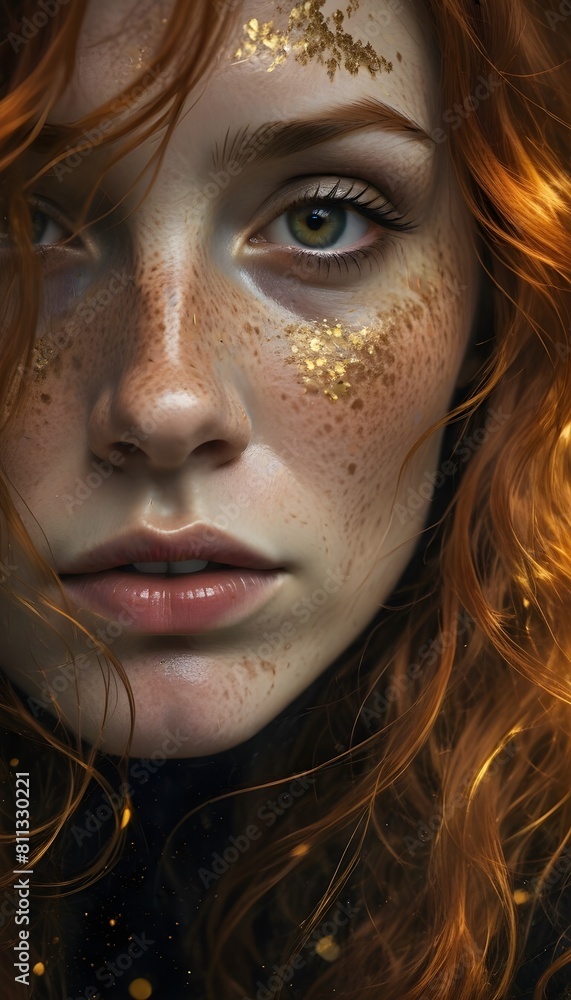 Portrait of a woman with gold glitter.. Portrait of a woman with gold glitter..