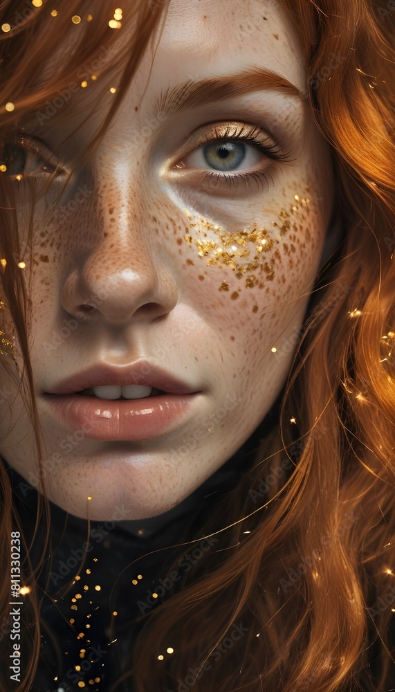 Portrait of a woman with gold glitter.. Portrait of a woman with gold glitter..