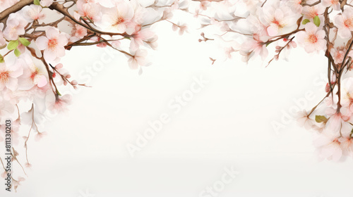 top left side tree branch flower Photo Overlays, Summer spring painted frame s, in white background
