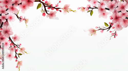 top left side tree branch flower Photo Overlays, Summer spring painted frame s, in white background photo