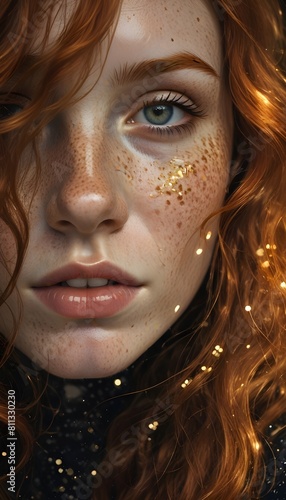 Portrait of a woman with gold glitter..