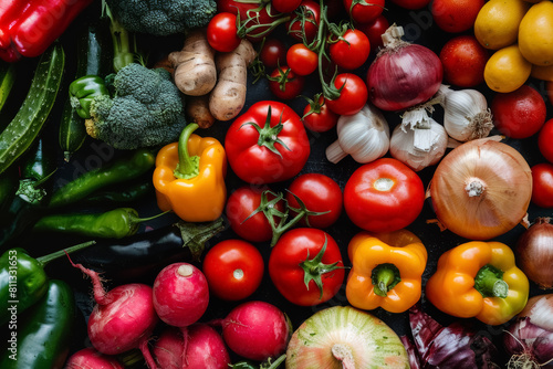 Assorted fresh vegetables. Top view. Clean healthy detox eating. Vegan vegetarian food. 