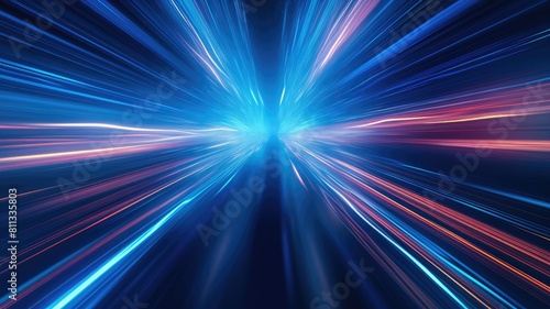 Abstract background with intense blue light streaks radiating from a central point with black background. The swirling light curves inwards towards the center, creating a tunnel-like effect. AIG35.