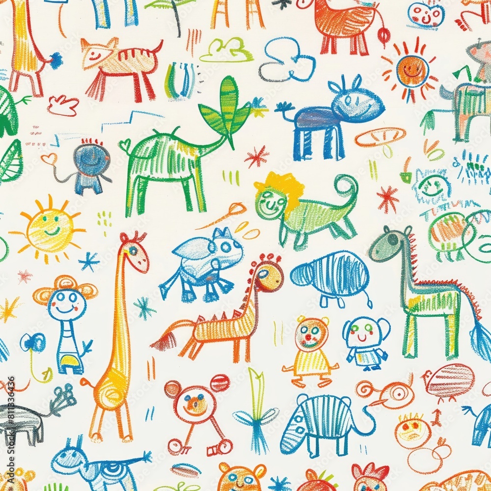 childs drawings seamless pattern