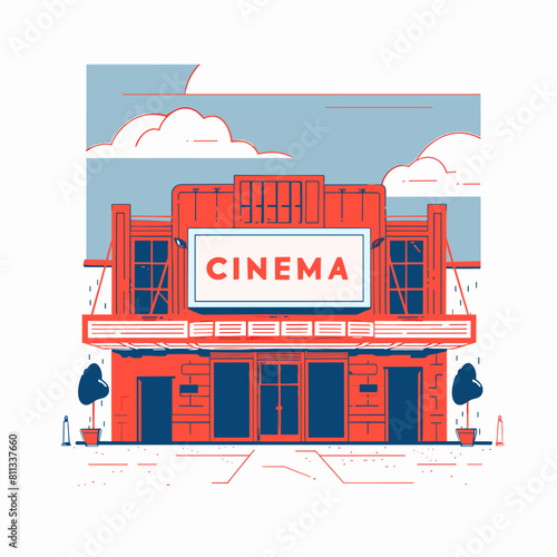 vector cinema building flat style minimalism on a white background. Generative AI
