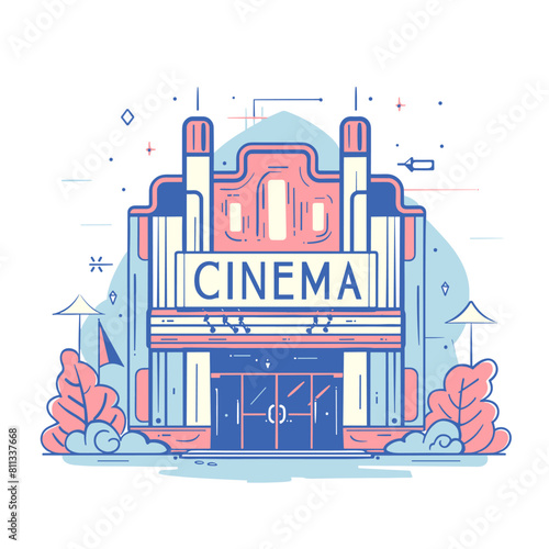 vector cinema building flat style minimalism on a white background. Generative AI