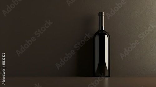 A bottle of red wine on a dark background. The bottle is in the foreground and slightly to the right of the frame.