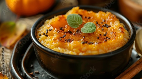 American cuisine. Pumpkin and rice pudding. 