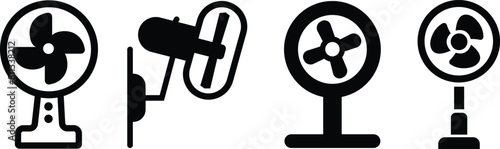 Electric Fan Icons set. Multi Series. Ceiling Fans, Propellers flat Vector . Electric Indoor Fans Symbol Pack. Air Conditioning, Cooling, Climate Control Technology. Household Appliance Isolated