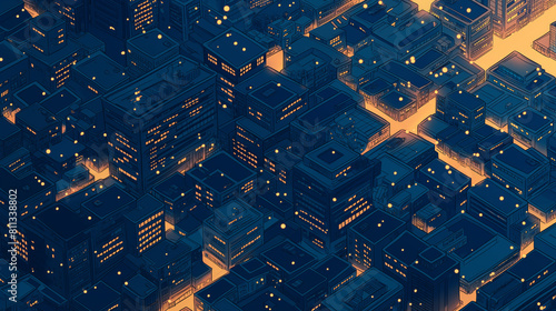 Uma vista aérea de uma cidade à noite, com luzes cintilantes e ruas movimentadas. - ilustração  photo