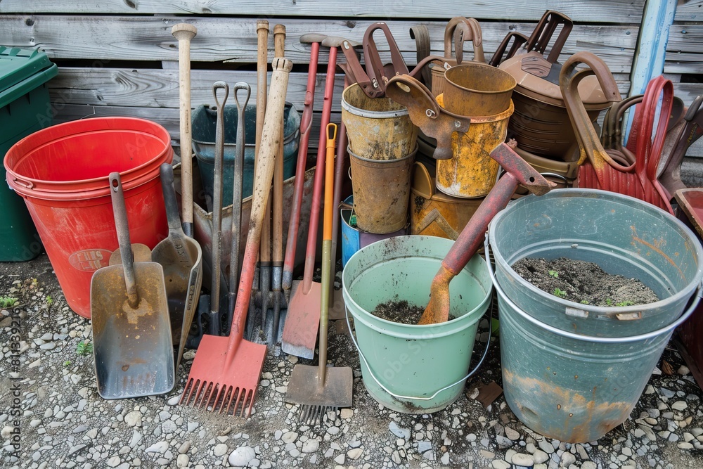 Garden tools with seedlings vegetable. High quality AI generated image Garden tools with seedlings vegetable. High quality AI generated image