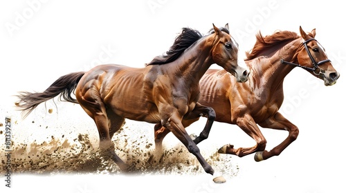 Racing  background  horses  racetrack isolated on white background