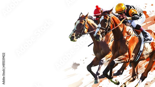 Racing  background  horses  racetrack isolated on white background