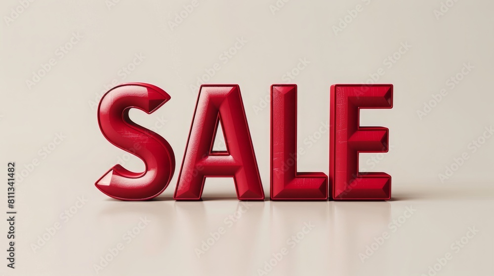 word SALE in red, 3D illustration, neutral background, copy and text space, 16:9 word SALE in red, 3D illustration, neutral background, copy and text space, 16:9
