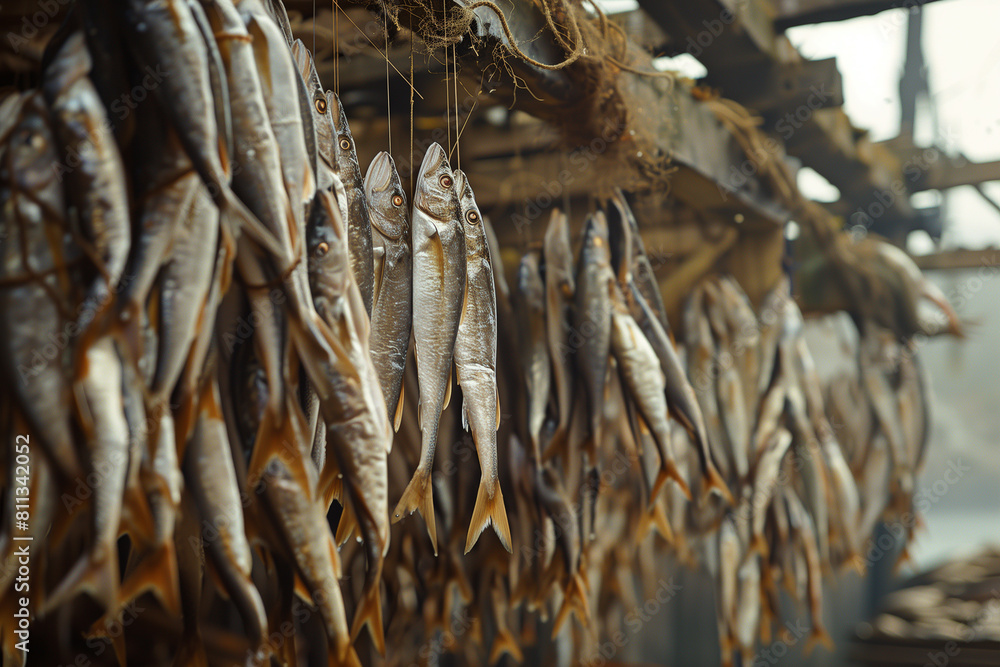 Herring Fish Displayed on Wall at Herring Festival, Flag Day in Netherlands Herring Fish Displayed on Wall at Herring Festival, Flag Day in Netherlands