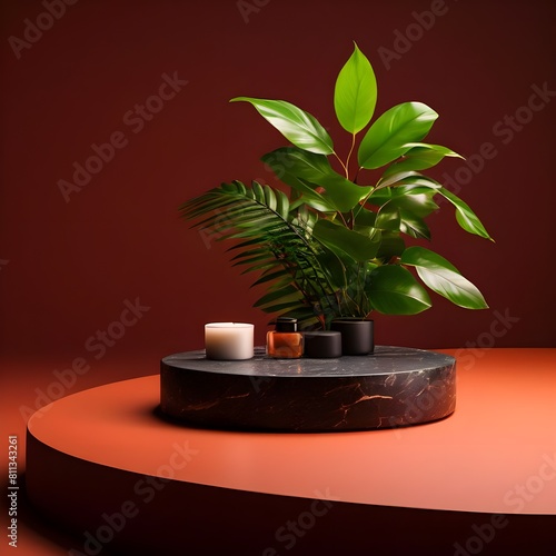 Black Stone Podium Among Green Plant Leaves Showcase with Space for Product Placement for Product advertisement or Promotion  Ai Generative illustrative  Graphic Resources