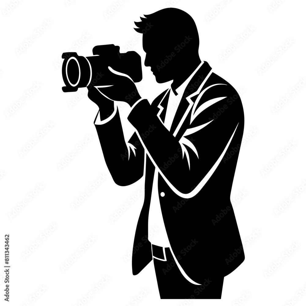 a photographer striking a stylish pose vector silhouette black color a photographer striking a stylish pose vector silhouette black color