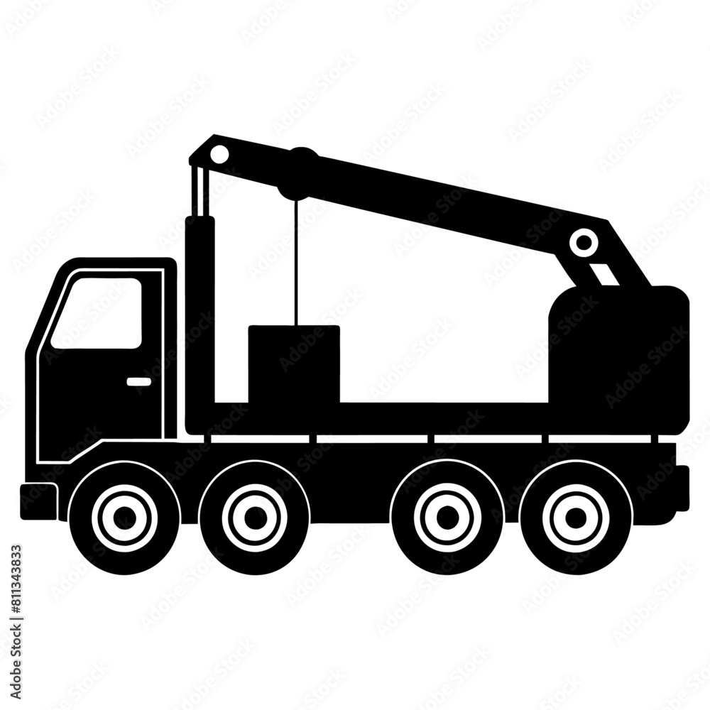 a mobile crane truck vector art silhouette, black color illustration on a white background. a mobile crane truck vector art silhouette, black color illustration on a white background.