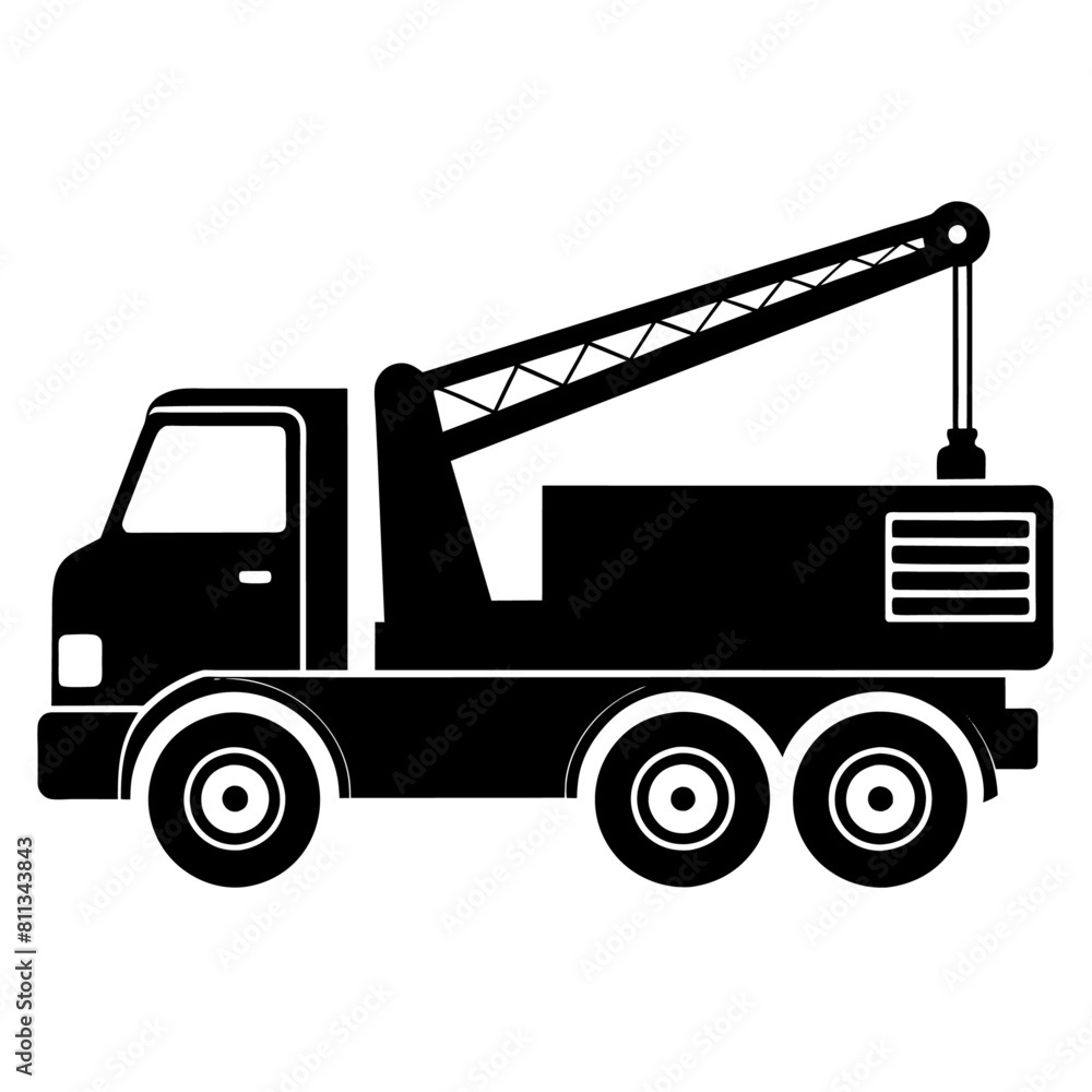 a mobile crane truck vector art silhouette, black color illustration on a white background. a mobile crane truck vector art silhouette, black color illustration on a white background.