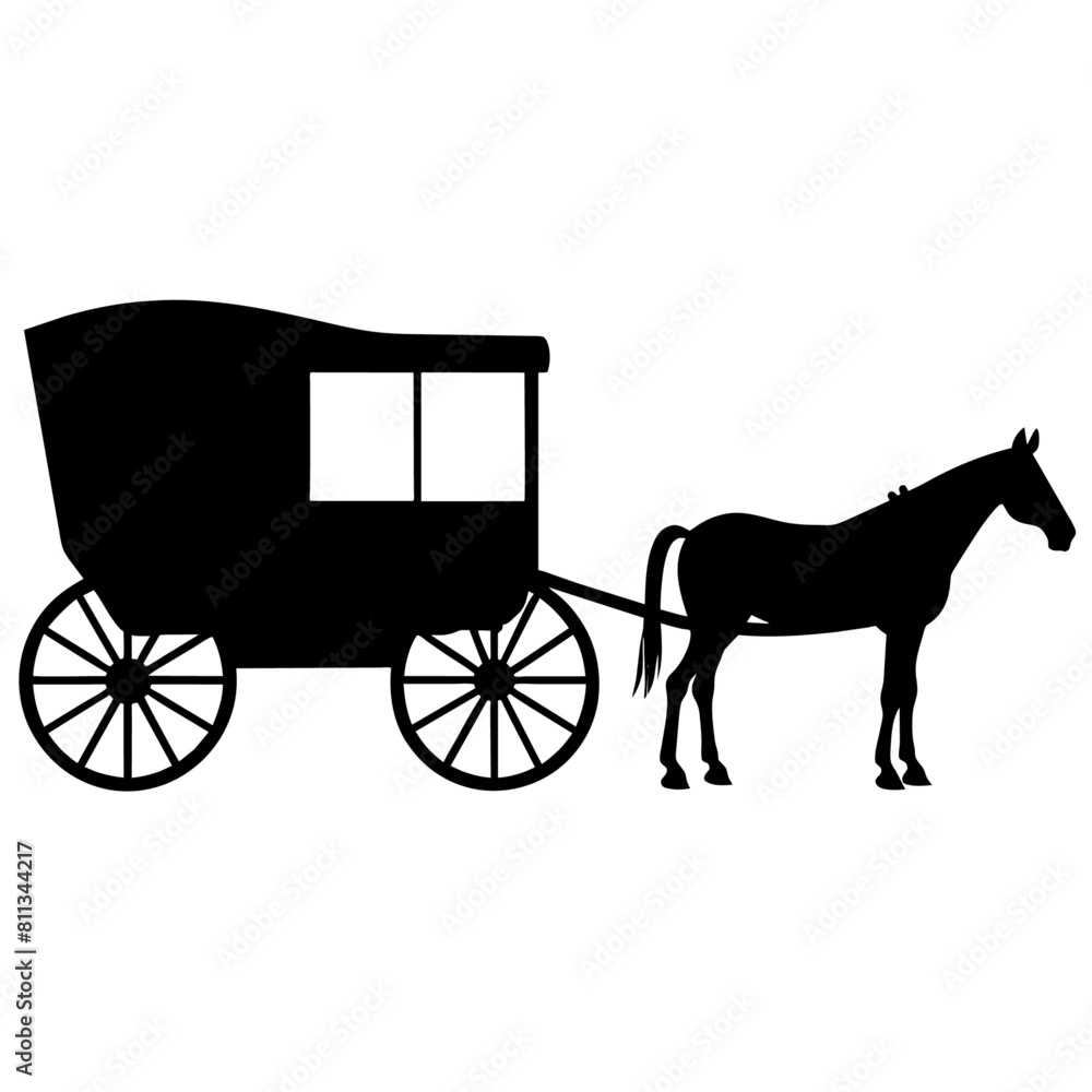 Amish buggy and horse silhouette vector vector silhouette, black color silhouette, (9)