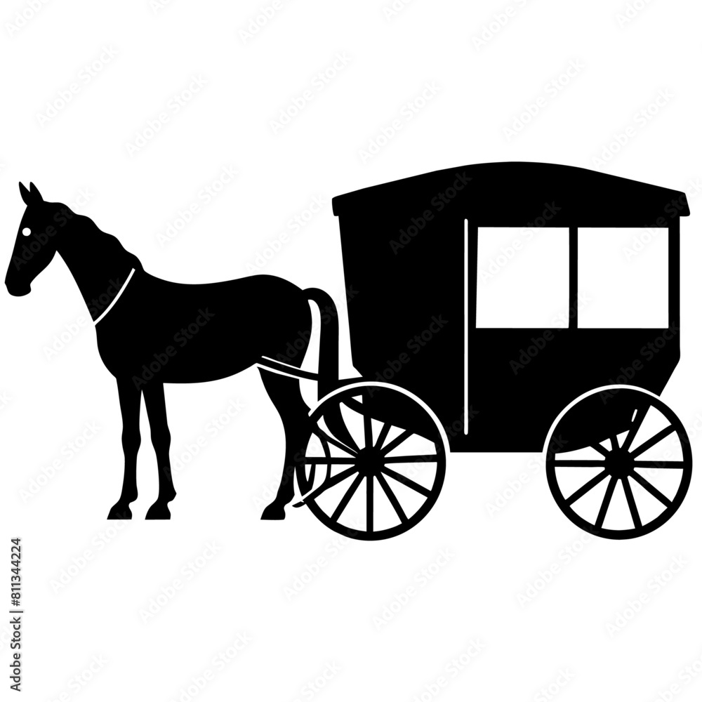 Amish buggy and horse silhouette vector vector silhouette, black color silhouette, (13)