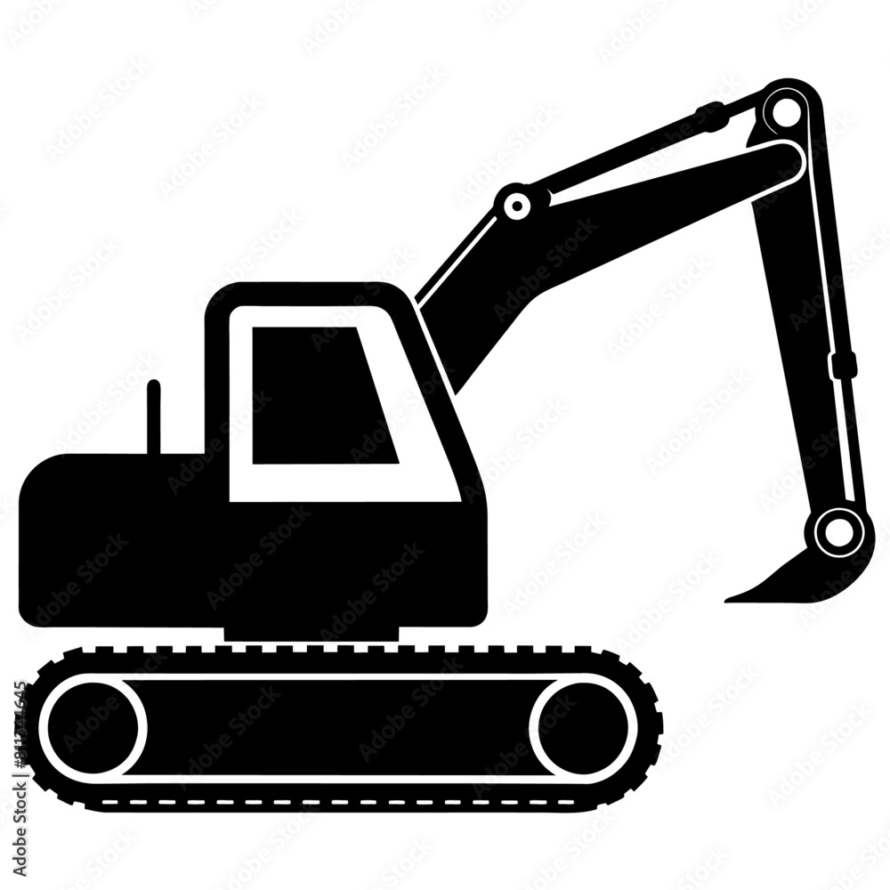 Naklejka premium Excavator silhouette, vector silhouette, black color silhouette, white background (20)