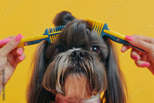 Shih tzu dog at grooming salon. Animal care concept