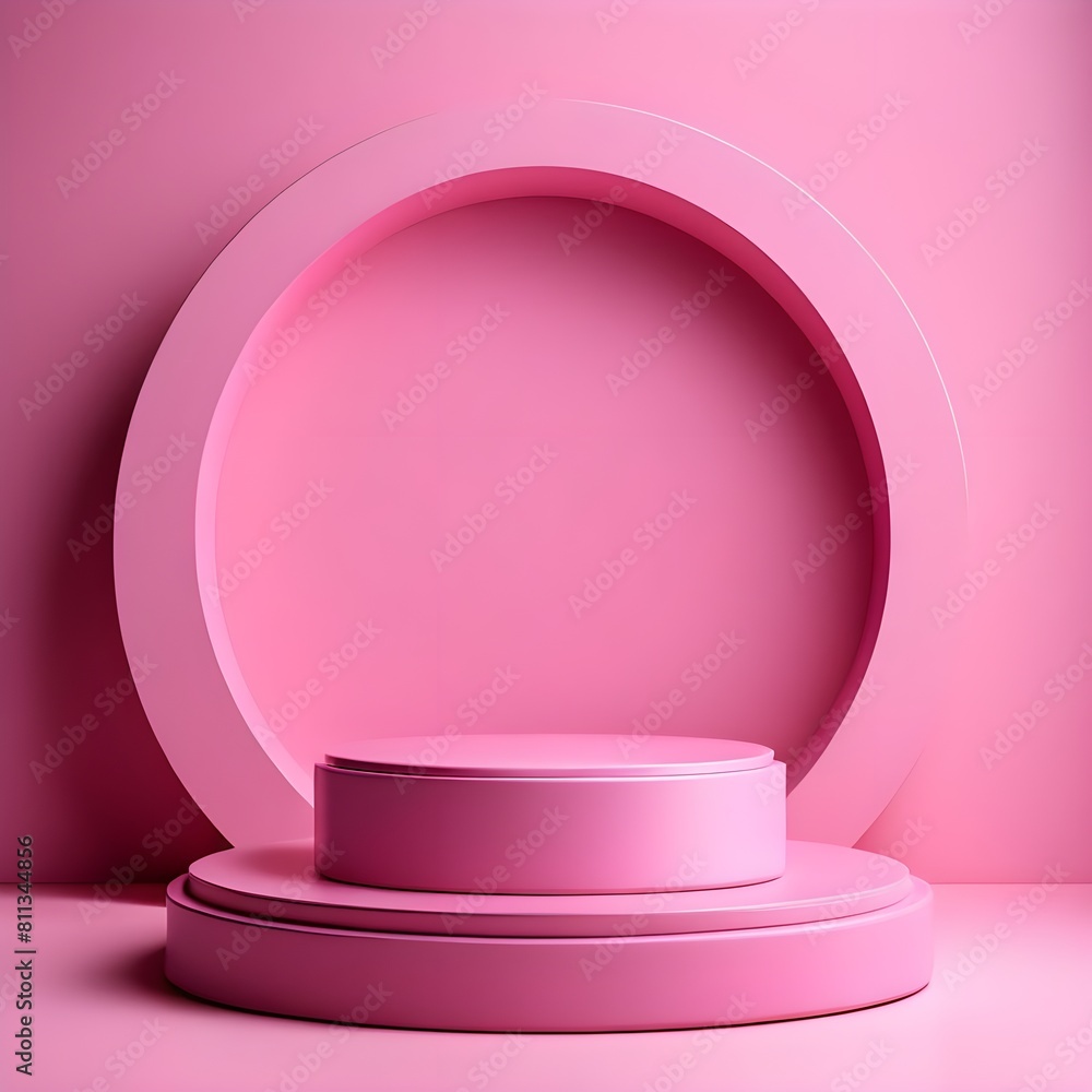 An Empty Round Cylinder 3d Pink Platform Podium Perfect for Product or Cosmetics Presentation on Pink Background, An Empty Round Cylinder 3d Pink Platform Podium Perfect for Product or Cosmetics Presentation on Pink Background,