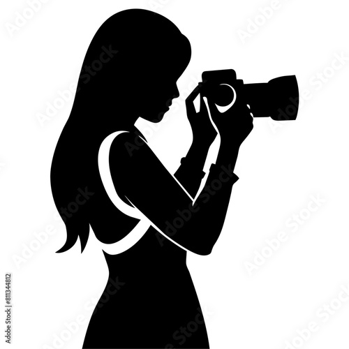Girl photographer, vector silhouette, black color silhouette, white background (5) © Dream Is Power