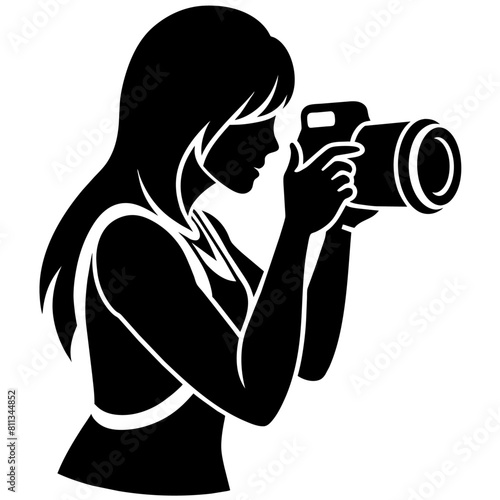 Girl photographer, vector silhouette, black color silhouette, white background (4) © Dream Is Power