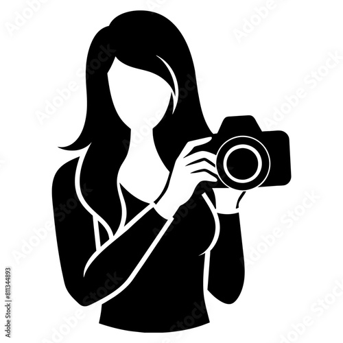 Girl photographer, vector silhouette, black color silhouette, white background (26)