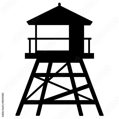 Lifeguard tower vector silhouette, black color silhouette, white background (39)