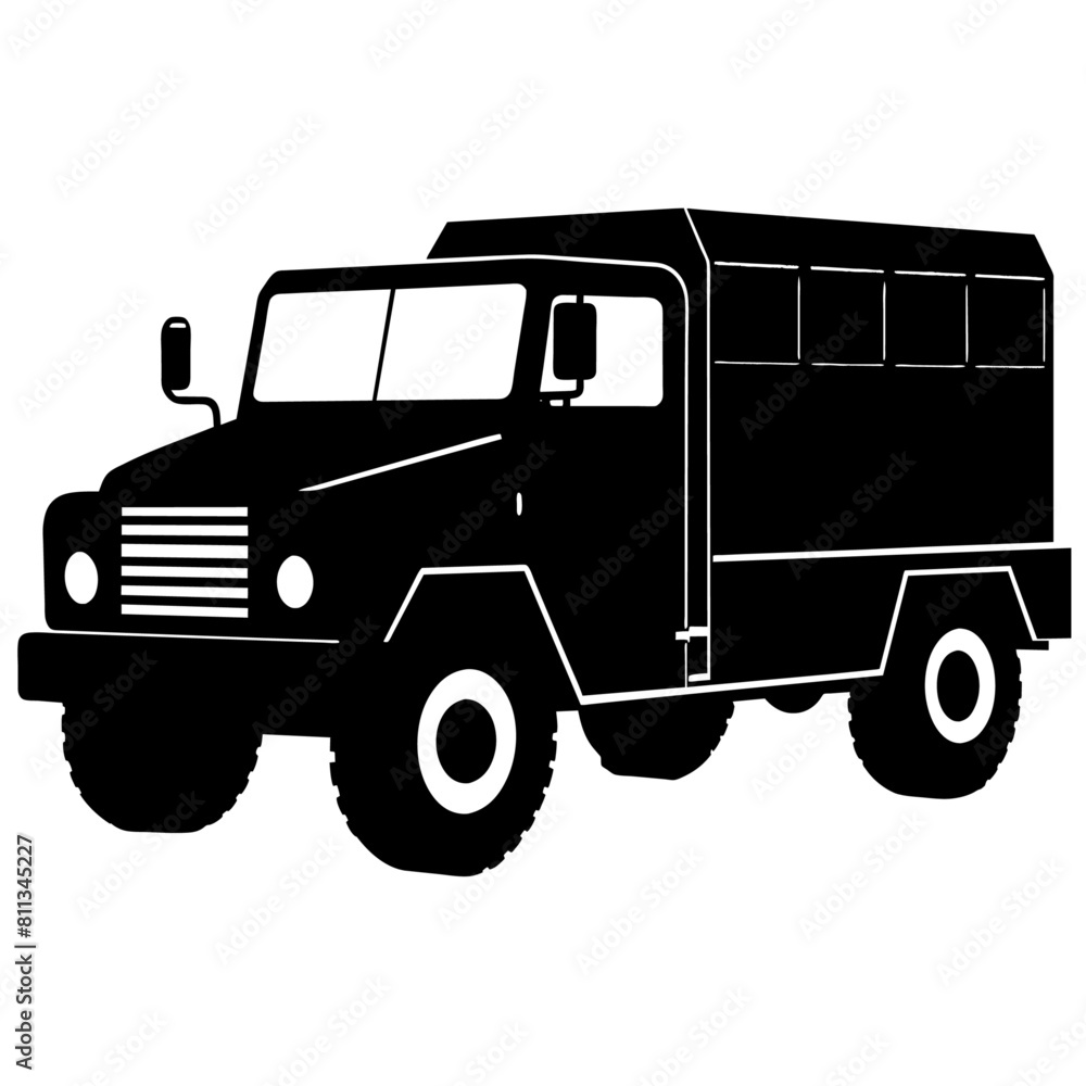 Military truck vector silhouette army force vector black silhouette (14)