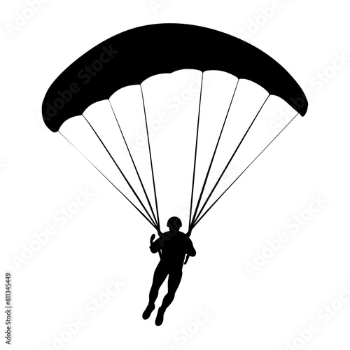Ski parachute gliding with a man silhouette, vector silhouette (3)