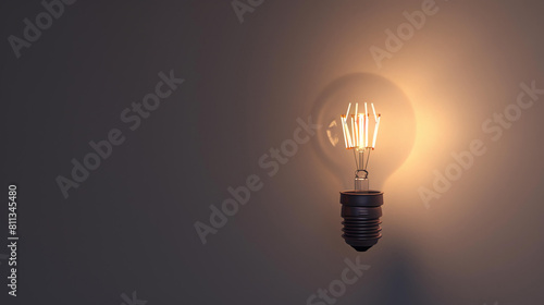 Edison style light bulb glows against a dark background. photo