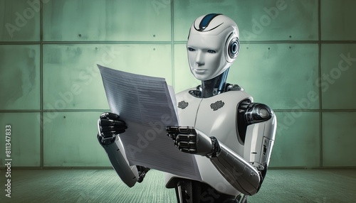 Generated image of robot reading paper
