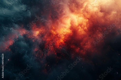 Artistic interpretation of a nebulous red cloud mixed with blue smoke  evoking a sense of chaos and inferno