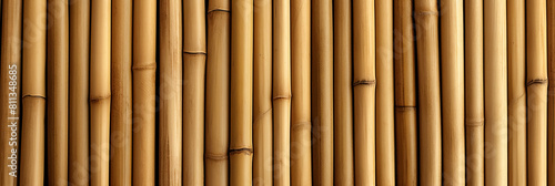 Beige bamboo stalks wall  decorative  natural background  vertical fence  banner with texture pattern