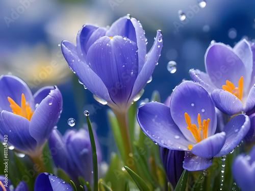 Enchanting spring blooms shimmering with raindrops