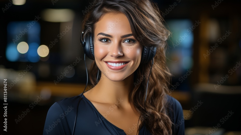 Obraz premium Smiling Woman With Headphones
