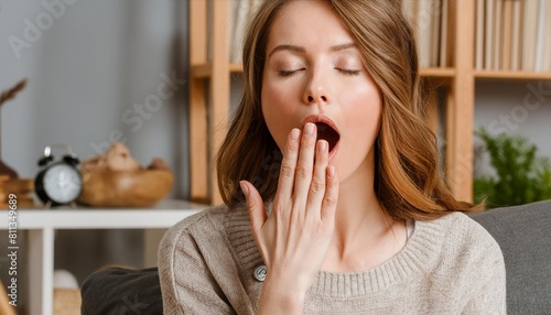 Tapety artystyczne Generated image of yawning woman in bed