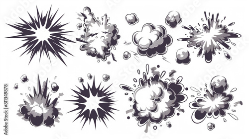 Comic bomb explosion. Cartoon brawl cloud with feet and legs. Speech explode bubbles, circle burst with bam, pow, boom, crash and bang for comic books. 3D avatars set vector icon, white background, bl photo
