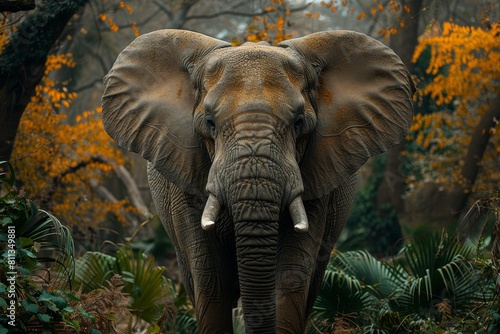 The intimate portrait of an elephant s face invites us to ponder its wisdom and gentle nature amidst the foliage