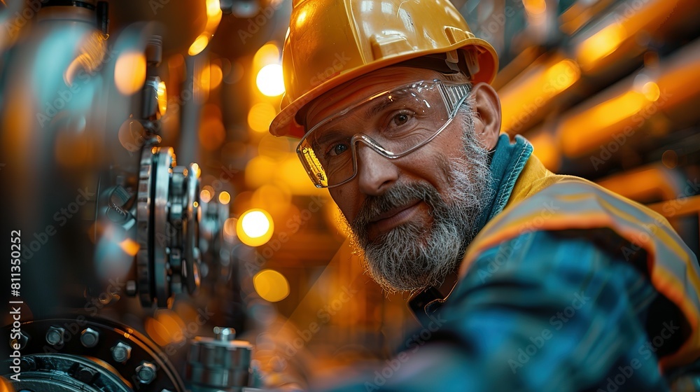 Oil and gas technology. Gasoline worker working on Gas pipline, Workers Inspecting Equipment and Technology. technician, engineer, worker, touching a pipeline.