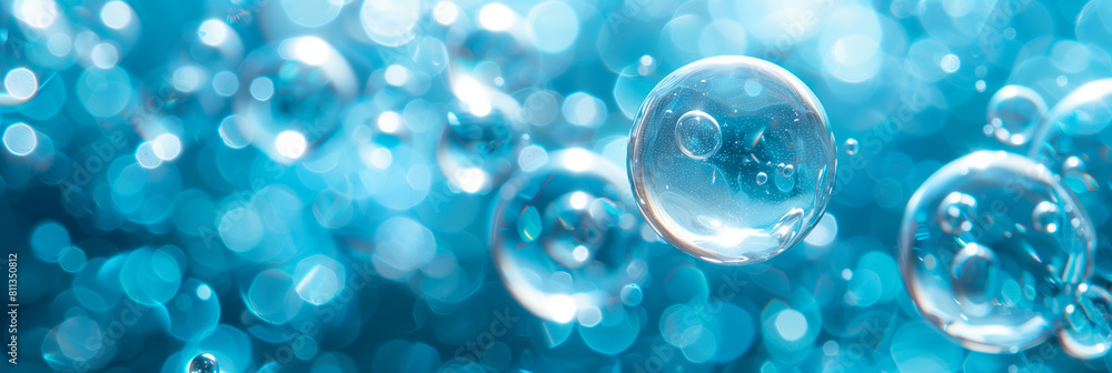Abstract close-up of blue collagen bubbles, a microscopic view of science and beauty, bright and ethereal Abstract close-up of blue collagen bubbles, a microscopic view of science and beauty, bright and ethereal