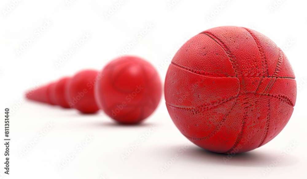 A row of red basketballs on a white background. A row of red basketballs on a white background.